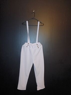 Women’s White High-Waist Suspender Pants